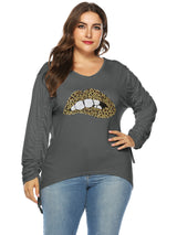 Plus Size Drawstring Sleeve High Low Tee Top