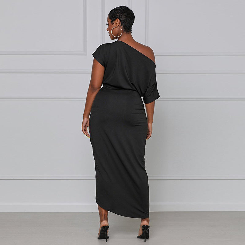 Solid Ruched Wrap Hem Dress