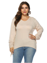 Plus Size Drawstring Sleeve High Low Tee Top