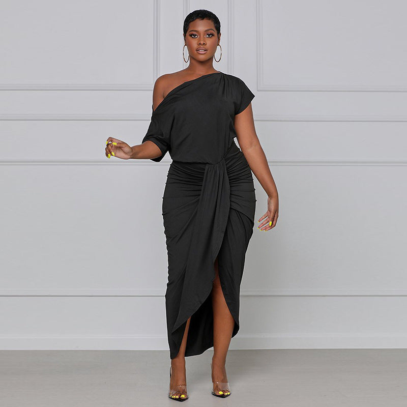 Solid Ruched Wrap Hem Dress