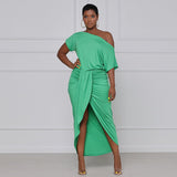 Solid Ruched Wrap Hem Dress