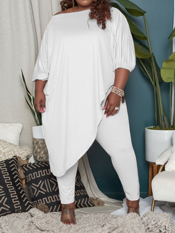 Plus Size Asymmetrical Hem Top & Pants