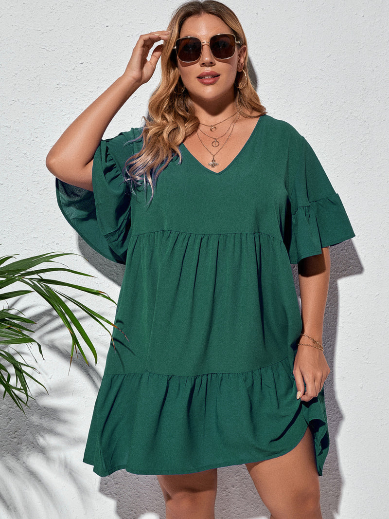 Plus Size Solid Ruffle Dress