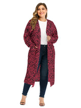 Plus Size Leopard Print Pocket Front Cardigan