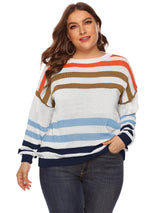 Plus Size Striped Pattern Drop Shoulder Sweater