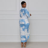 Silky Tie Dye Plunge Neck Midi Dress