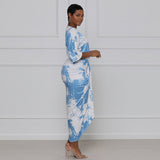 Silky Tie Dye Plunge Neck Midi Dress