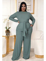 Rib-Knit Knot Front Top & Pants Set