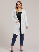 White Plus Size Drop Shoulder Cardigan with Pockets