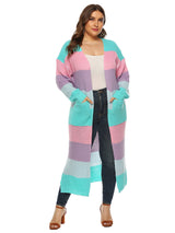 Plus Size Colorblock Cardigan with Pockets