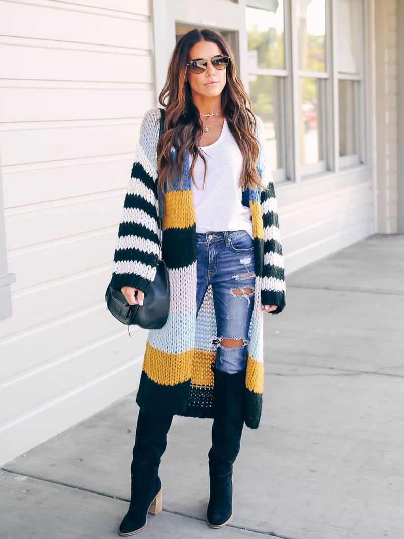 Oversized Colorblock Open Front Cardigan