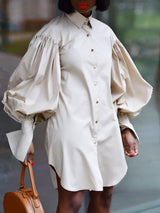 Puff Sleeve Shirt Dress with Pockets