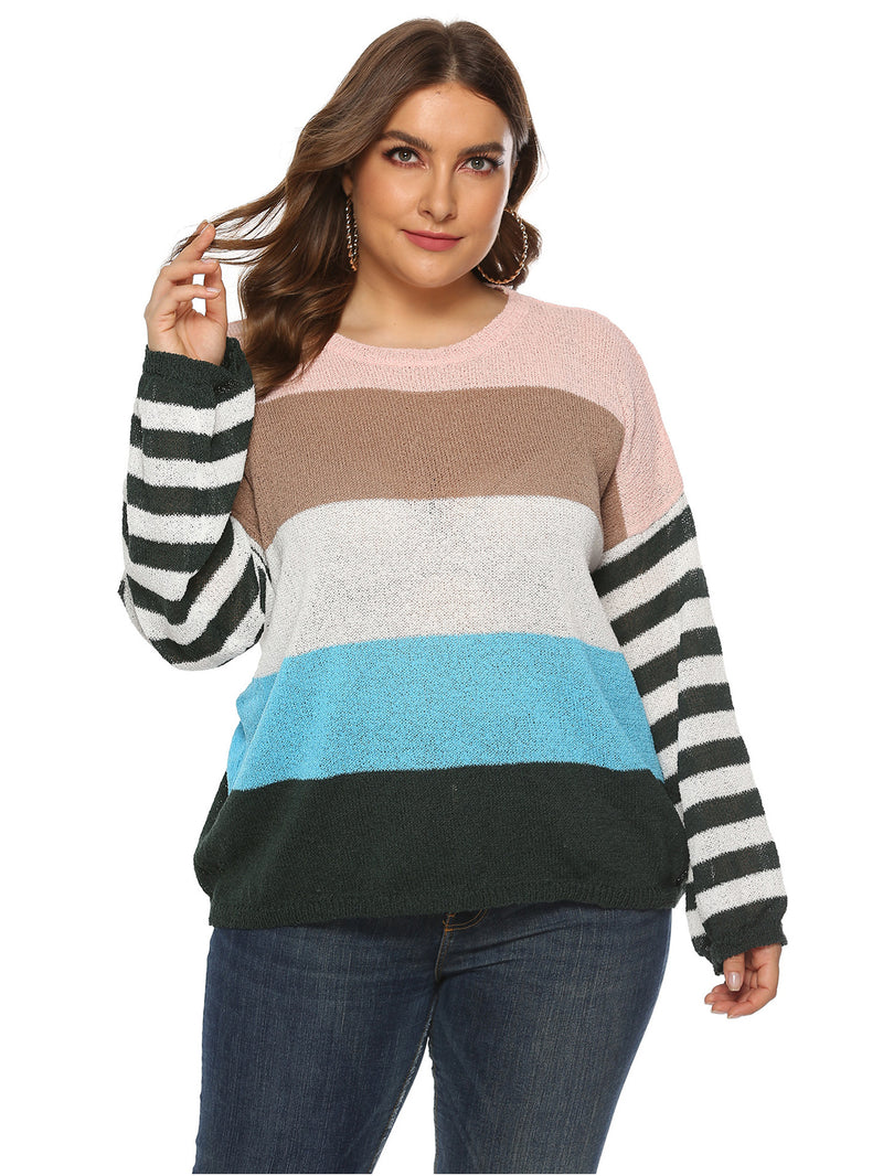 Plus Size Colorblock Drop Shoulder Sweater