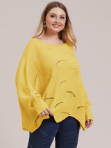 Plus Size Solid Pointelle Knit Drop Shoulder Sweater