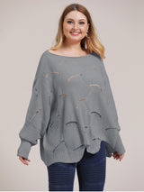 Plus Size Solid Pointelle Knit Drop Shoulder Sweater