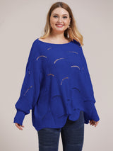 Plus Size Solid Pointelle Knit Drop Shoulder Sweater