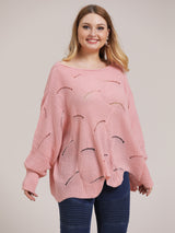 Plus Size Solid Pointelle Knit Drop Shoulder Sweater