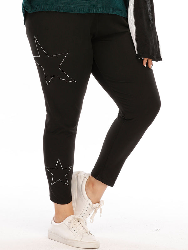 Plus Size Pearl Beaded Star Print Jeggings