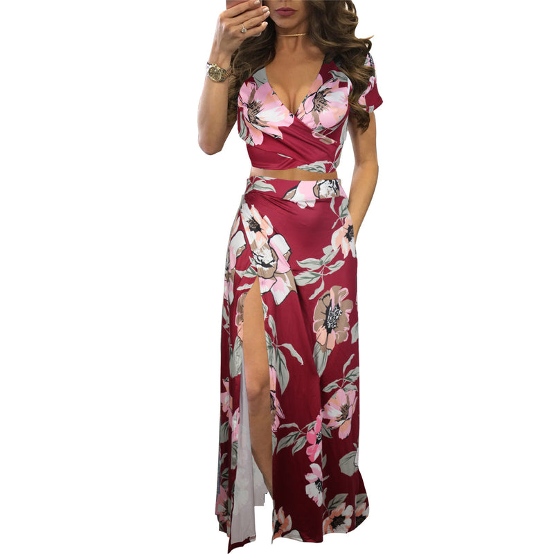 Knot Back Floral Top & Split Thigh Dress