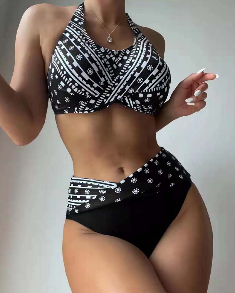 Tropical Print Push Up Underwire Bikini Swimsuit