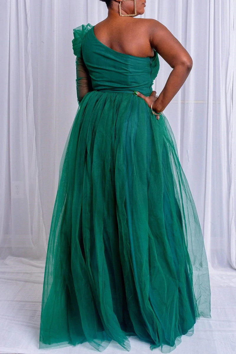 Plus Size Elegant Formal Tulle Maxi Dress