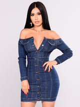 Off Shoulder Skinny Denim Dress