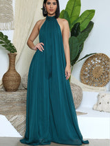 Solid Backless Wide Leg Jumpsuit