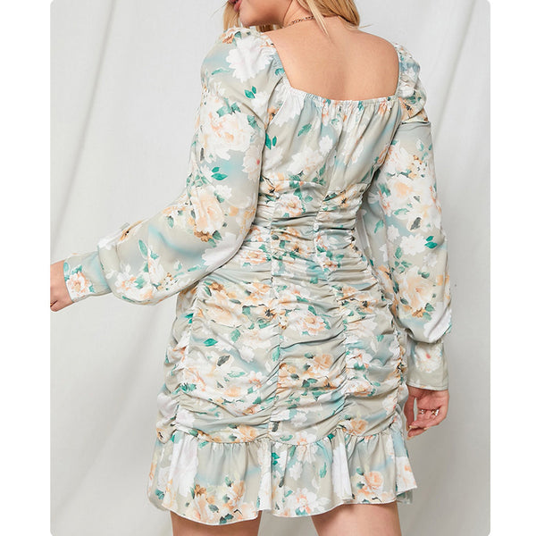 Plus Size Floral Ruched Bodycon Dress