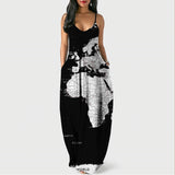 World Map Print Maxi Dress with Pockets