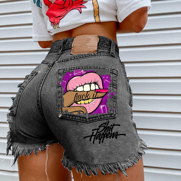 Ripped Raw Hem Denim Shorts