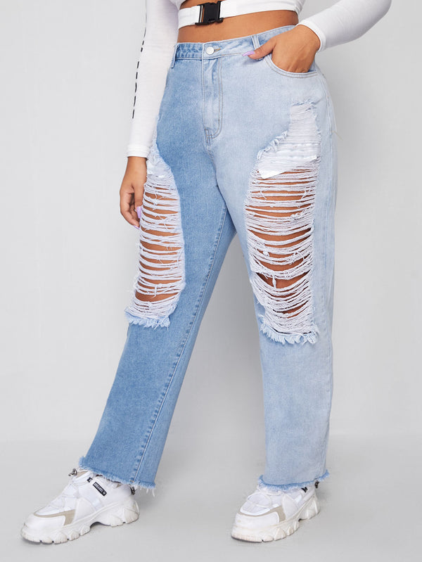 Ripped Straight Leg Jeans