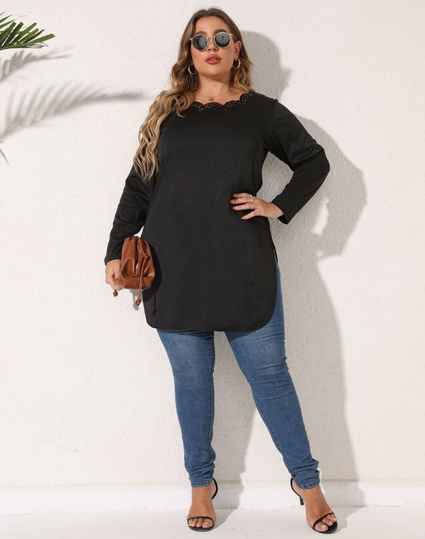 Plus Size Split Curved Hem Tee Top