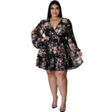 Plus Size Floral Print Belted Dress