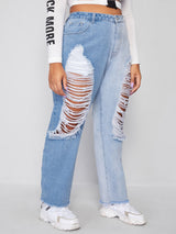 Ripped Straight Leg Jeans