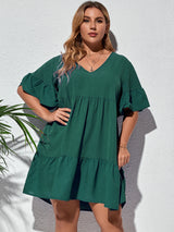 Plus Size Solid Ruffle Dress