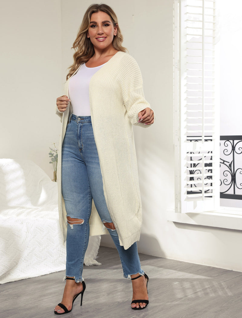 Plus Size Solid Open Front Cardigan