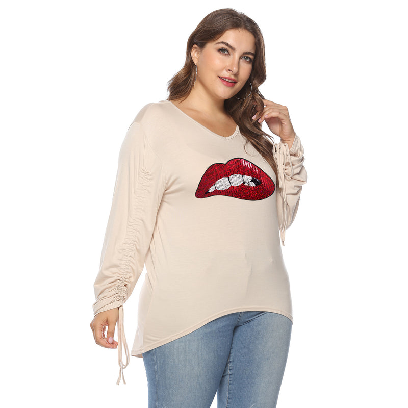 Plus Size Drawstring Sleeve High Low Tee Top