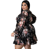 Plus Size Floral Print Belted Dress