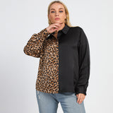 Plus Size Color Block Leopard Spliced Shirt Top