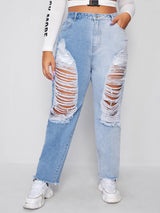 Ripped Straight Leg Jeans