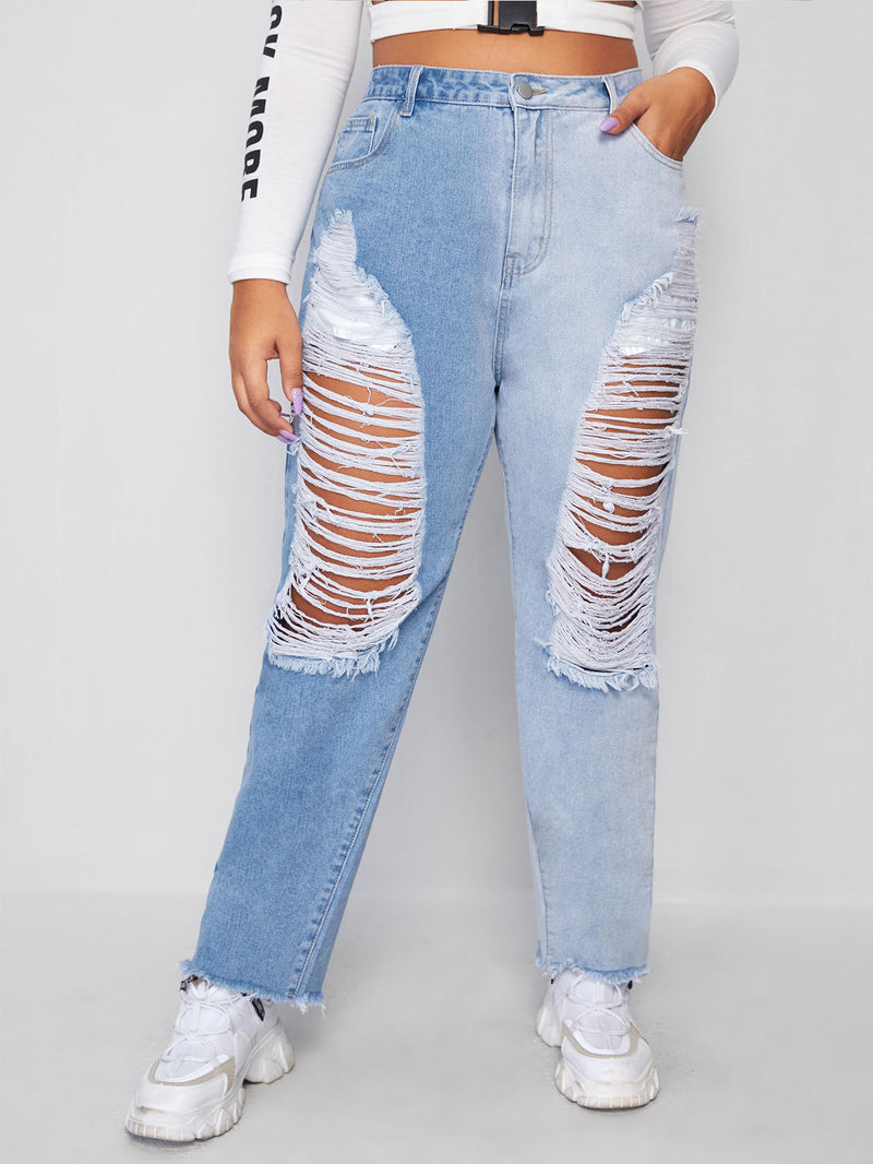 Ripped Straight Leg Jeans