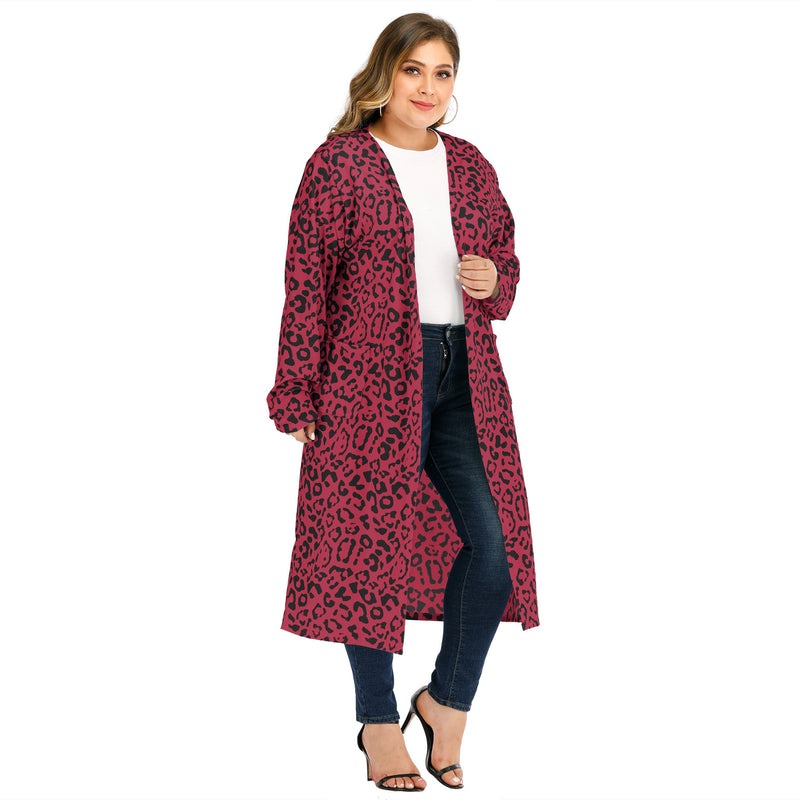 Plus Size Leopard Print Pocket Front Cardigan