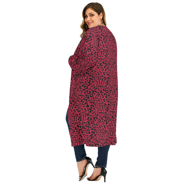 Plus Size Leopard Print Pocket Front Cardigan