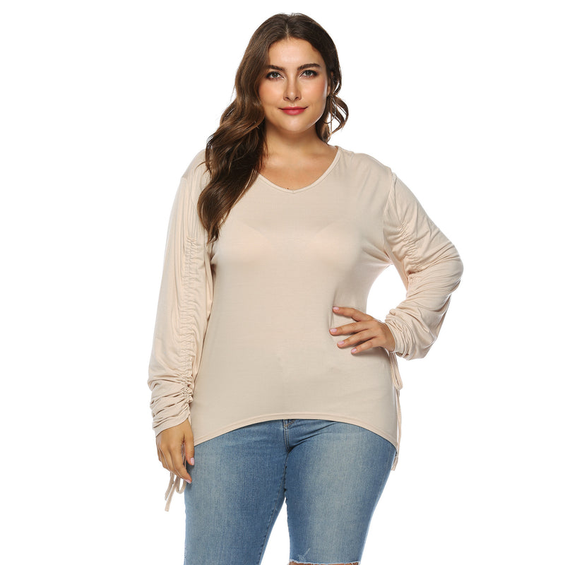 Plus Size Drawstring Sleeve High Low Tee Top