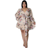 Plus Size Floral Print Belted Dress