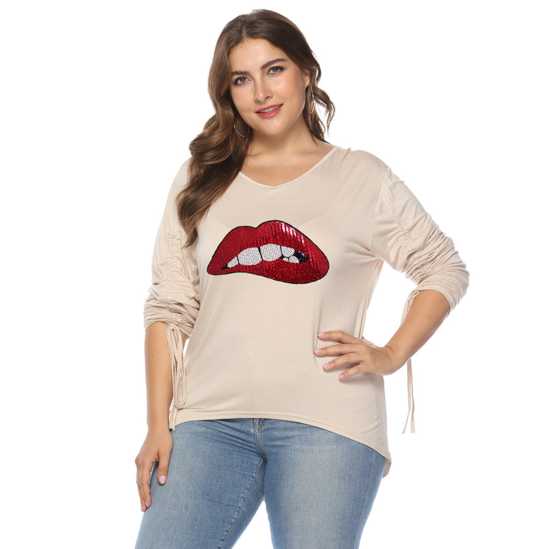 Plus Size Drawstring Sleeve High Low Tee Top