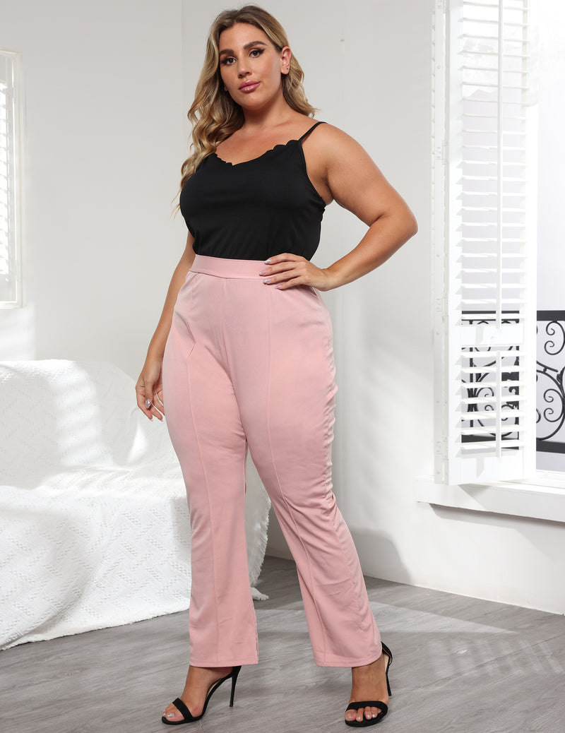 Pink Zipper Back Straight Leg Pants