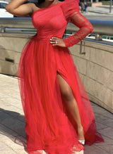 Plus Size Elegant Formal Tulle Maxi Dress