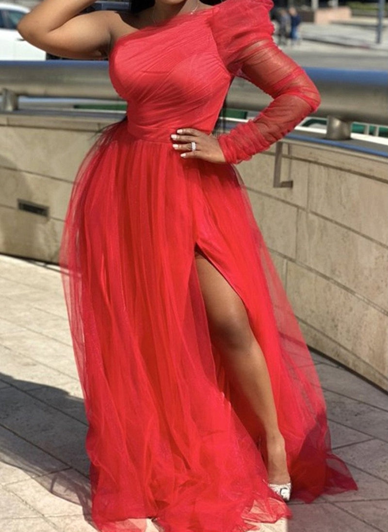 Plus Size Elegant Formal Tulle Maxi Dress