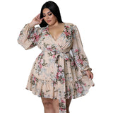 Plus Size Floral Print Belted Dress